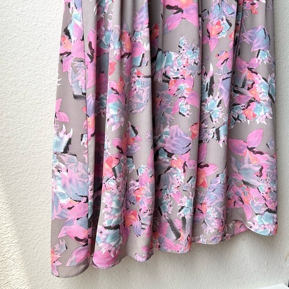 Rebecca Taylor Mai Tai Time Silk Floral A Line Dress Pink Gray Women's Size 6 - Picture 6 of 14